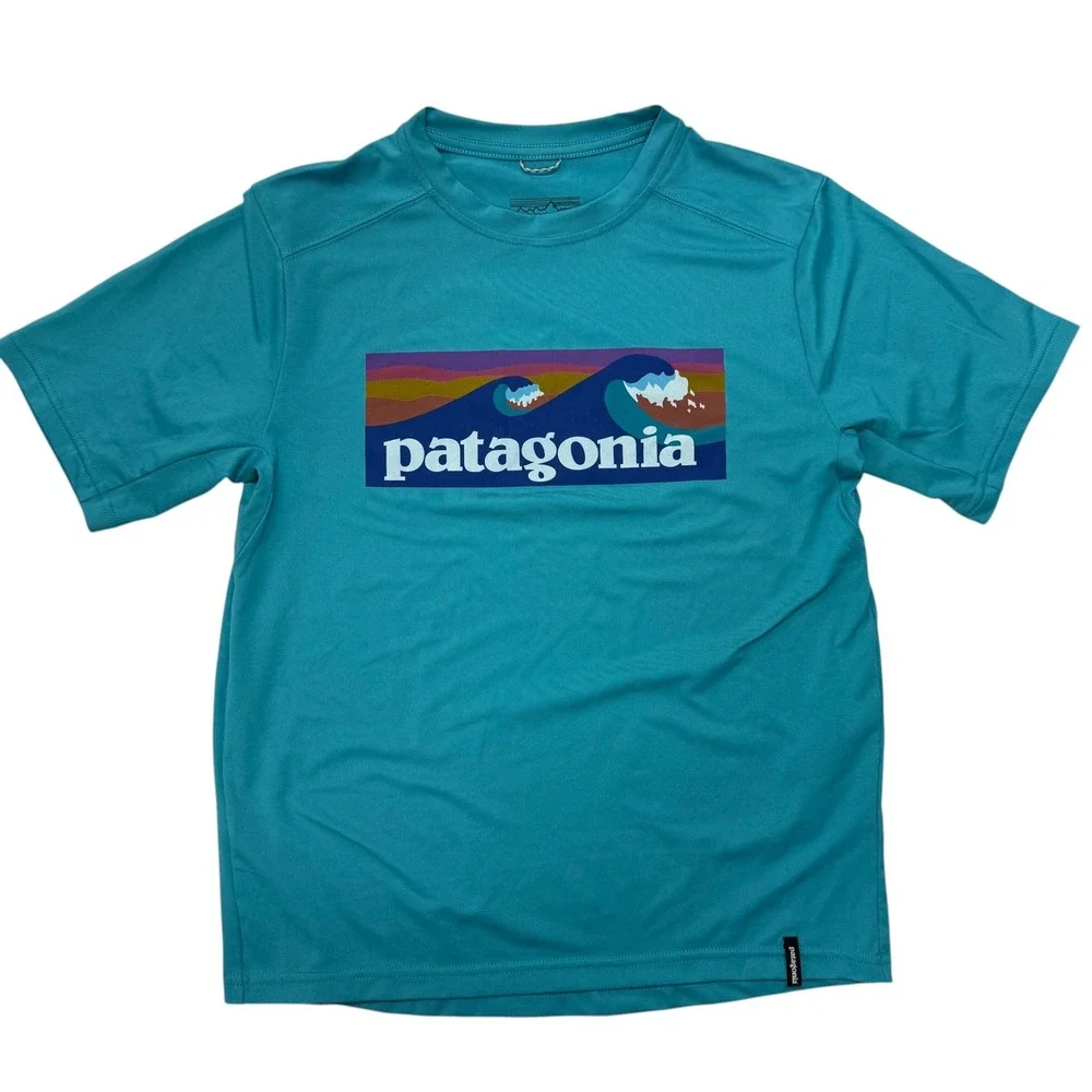 Patagonia Kids Capilene Silkweight Graphic Tee Large 12 Blue Waves 62380